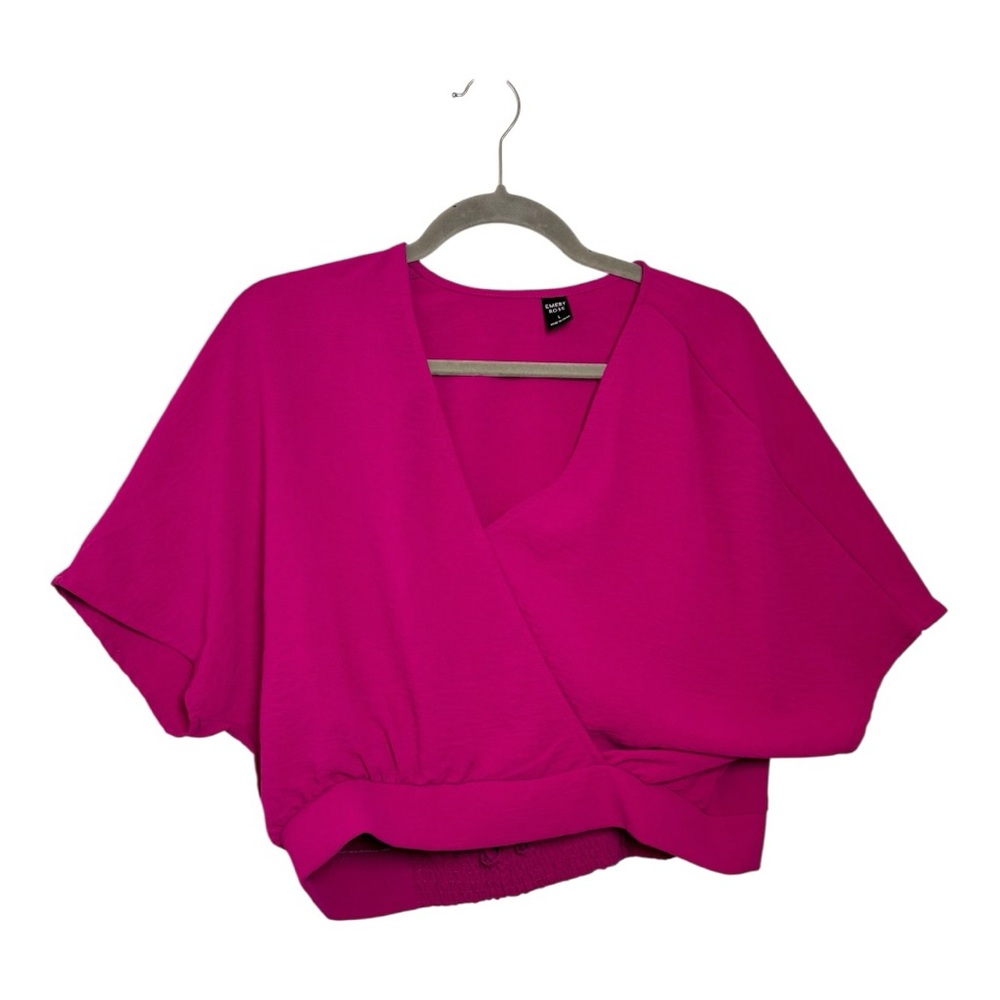 Emery Rose Pink Wrap Crop Blouse Dolman Sleeve Minimalist Size Large